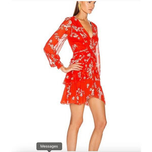 Nicholas Floral Print Long Sleeves‎ Silk Minidress Gathering Sz 4